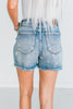 High - Rise Star Print Cut Off Distressed Judy Blue Denim Shorts - Whiskey Skies - JUDY BLUE