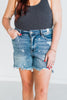 High - Rise Star Print Cut Off Distressed Judy Blue Denim Shorts - Whiskey Skies - JUDY BLUE