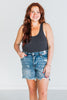 High - Rise Star Print Cut Off Distressed Judy Blue Denim Shorts - Whiskey Skies - JUDY BLUE