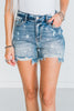 High - Rise Star Print Cut Off Distressed Judy Blue Denim Shorts - Whiskey Skies - JUDY BLUE