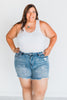 High - Rise Star Print Cut Off Distressed Judy Blue Denim Shorts - Whiskey Skies - JUDY BLUE