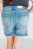 High - Rise Star Print Cut Off Distressed Judy Blue Denim Shorts - Whiskey Skies - JUDY BLUE