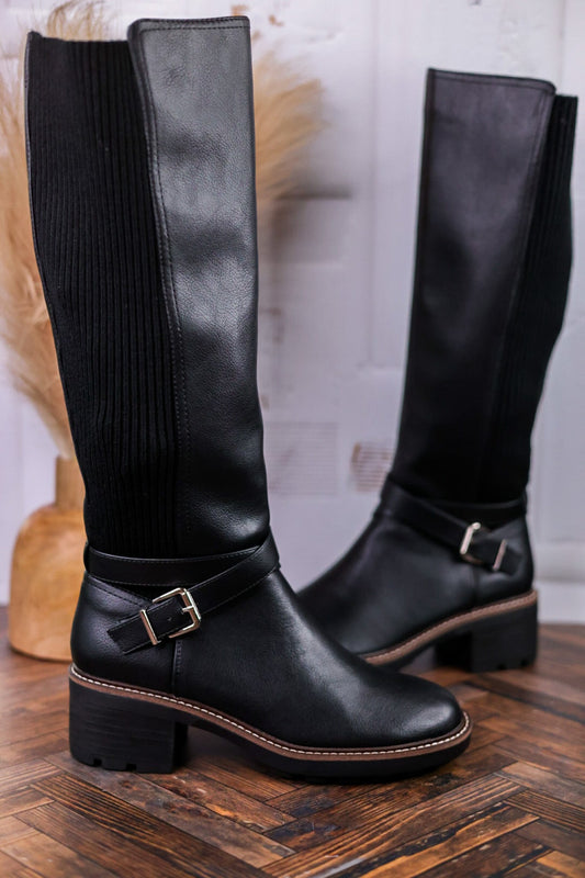 High There Black Boots with Buckle Detail - Whiskey Skies - CORKYS FOOTWEAR