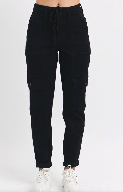 High Waist Black Cargo Cuffed Judy Blue Joggers - Whiskey Skies High Waist Black Cargo Cuffed Judy Blue Joggers - Whiskey Skies