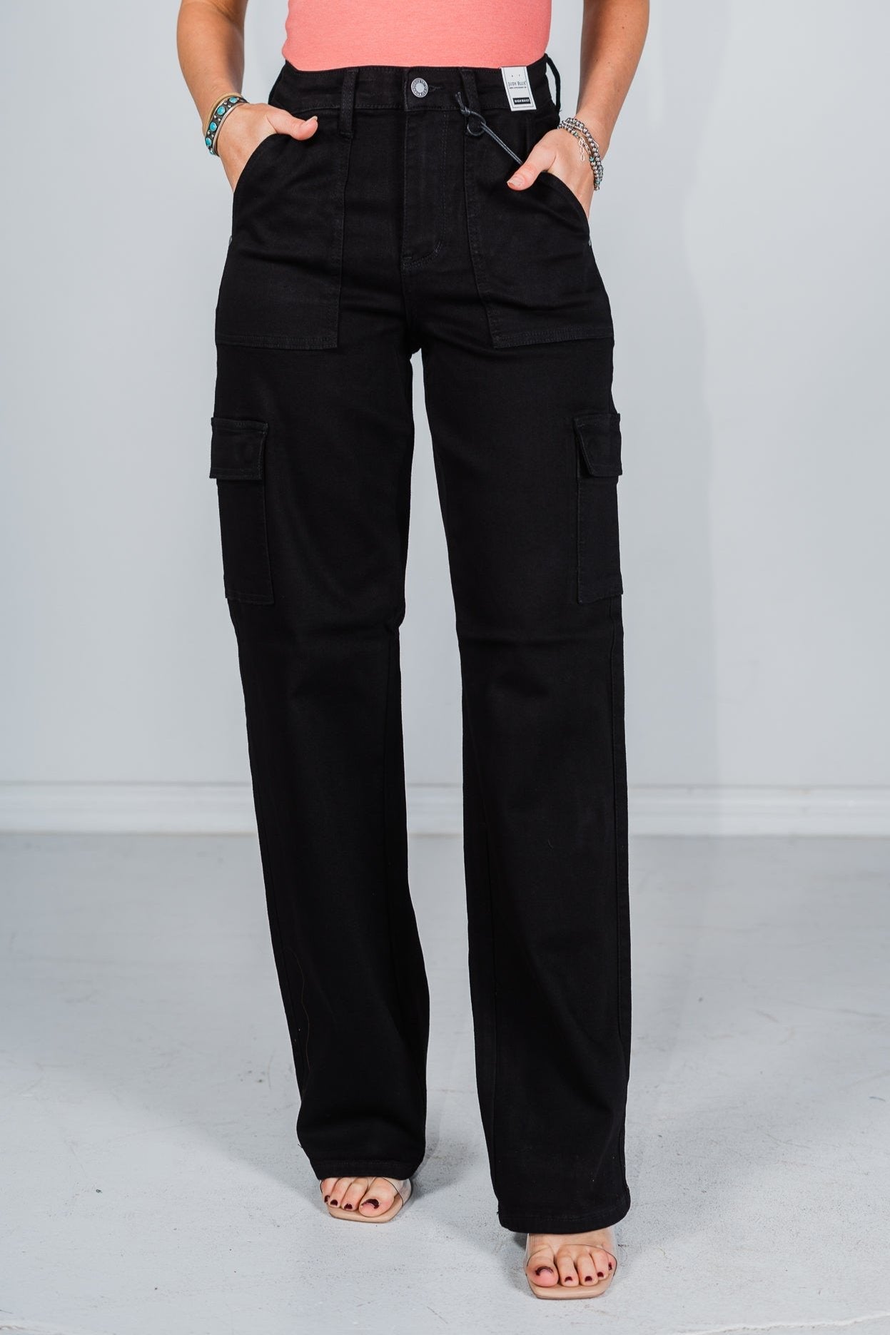 【Anyone more】Tins Black Blue Cargo Wide Pants High Waist Black Cargo Wide Leg Judy Blue Jeans - Whiskey Skies