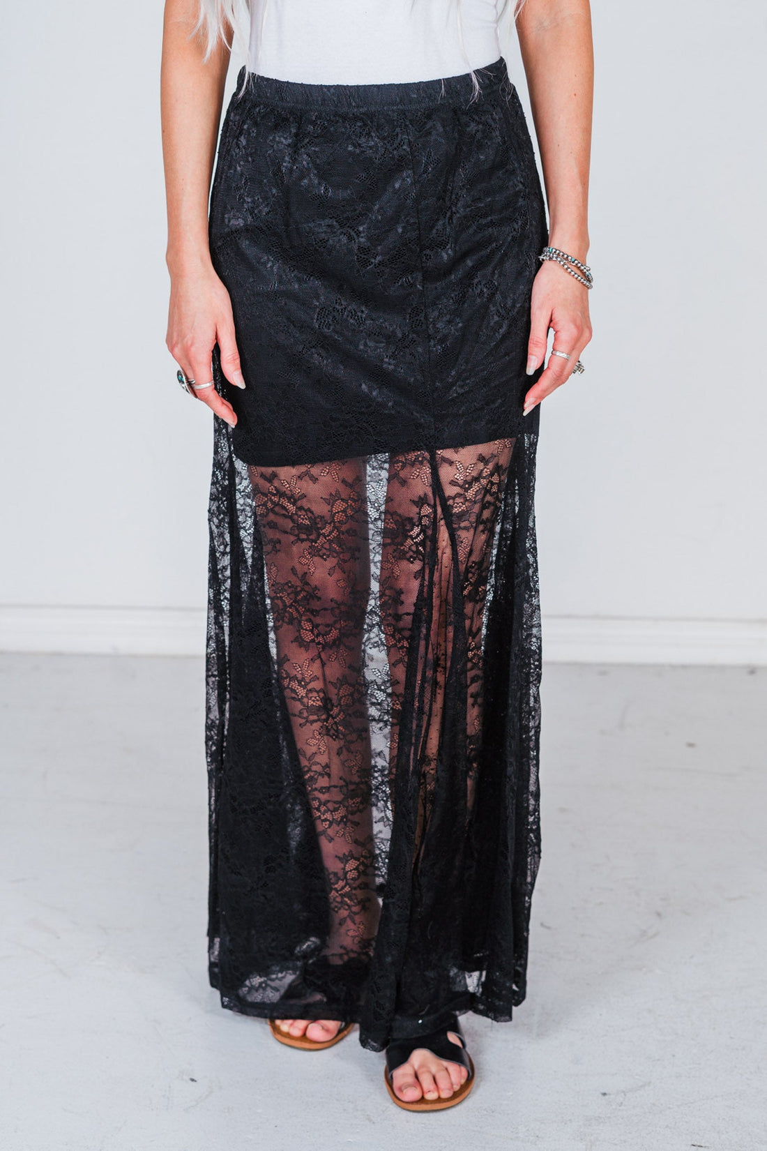 High - Waist Black Knit Skirt W/ Elastic Waist - Whiskey Skies - WHITE BIRCH
