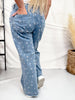 High Waist Cherry Print Denim Wide Straight Leg Jeans - Whiskey Skies - EASEL