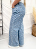 High Waist Cherry Print Denim Wide Straight Leg Jeans - Whiskey Skies - EASEL