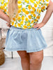 High Waist Pleated Hem Denim Skirt - Whiskey Skies - WHITE BIRCH
