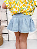 High Waist Pleated Hem Denim Skirt - Whiskey Skies - WHITE BIRCH