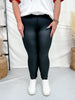 High - Waist Solid Black Leggings W/ Wide Yoga Waistband - Whiskey Skies - WHITE BIRCH