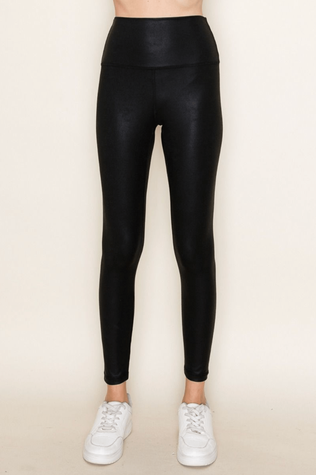 High - Waist Solid Black Leggings W/ Wide Yoga Waistband - Whiskey Skies - WHITE BIRCH