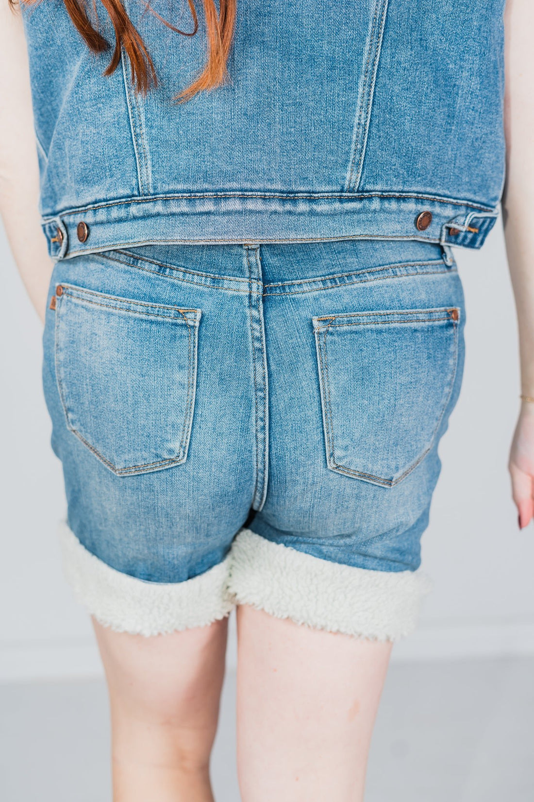 High Waist Tummy Control Shearling Lined Shorts - Whiskey Skies - JUDY BLUE