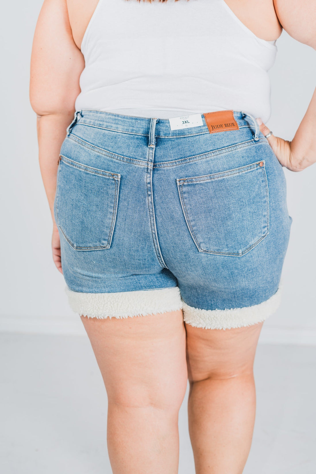 High Waist Tummy Control Shearling Lined Shorts - Whiskey Skies - JUDY BLUE