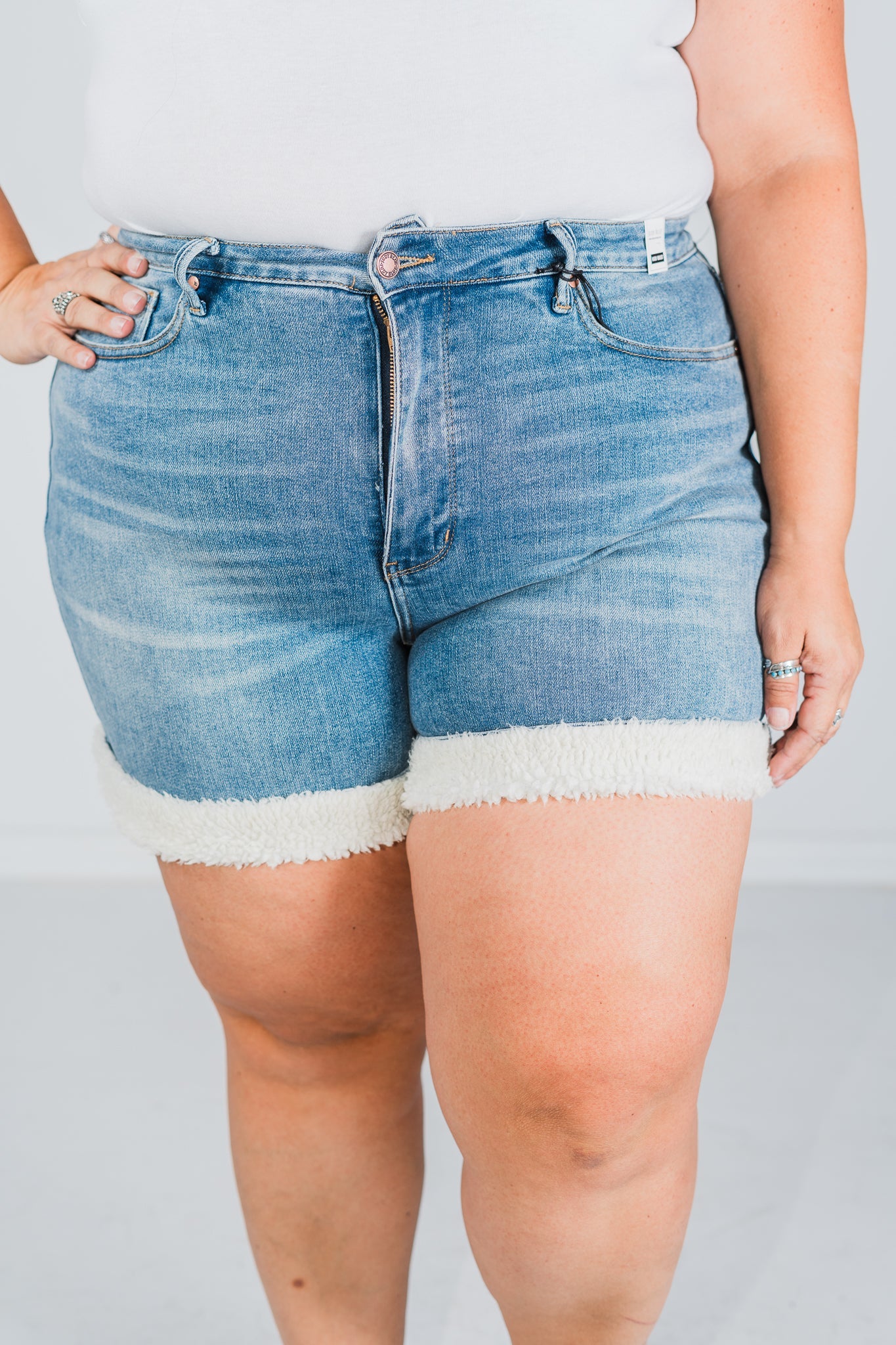 High Waist Tummy Control Shearling Lined Shorts - Whiskey Skies - JUDY BLUE