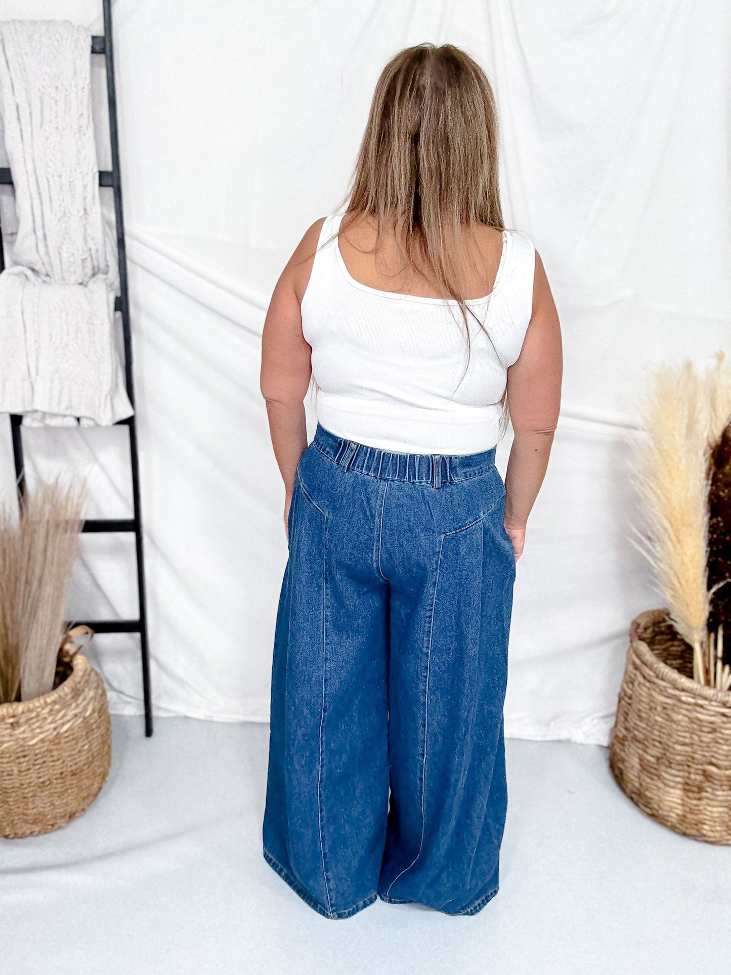 High Waist Wide Leg Jeans With Angled Panels - Whiskey Skies - DAVI & DANI