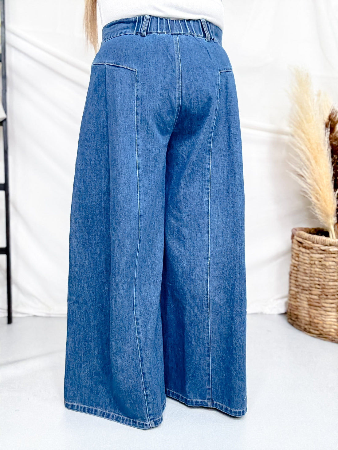 High Waist Wide Leg Jeans With Angled Panels - Whiskey Skies - DAVI & DANI