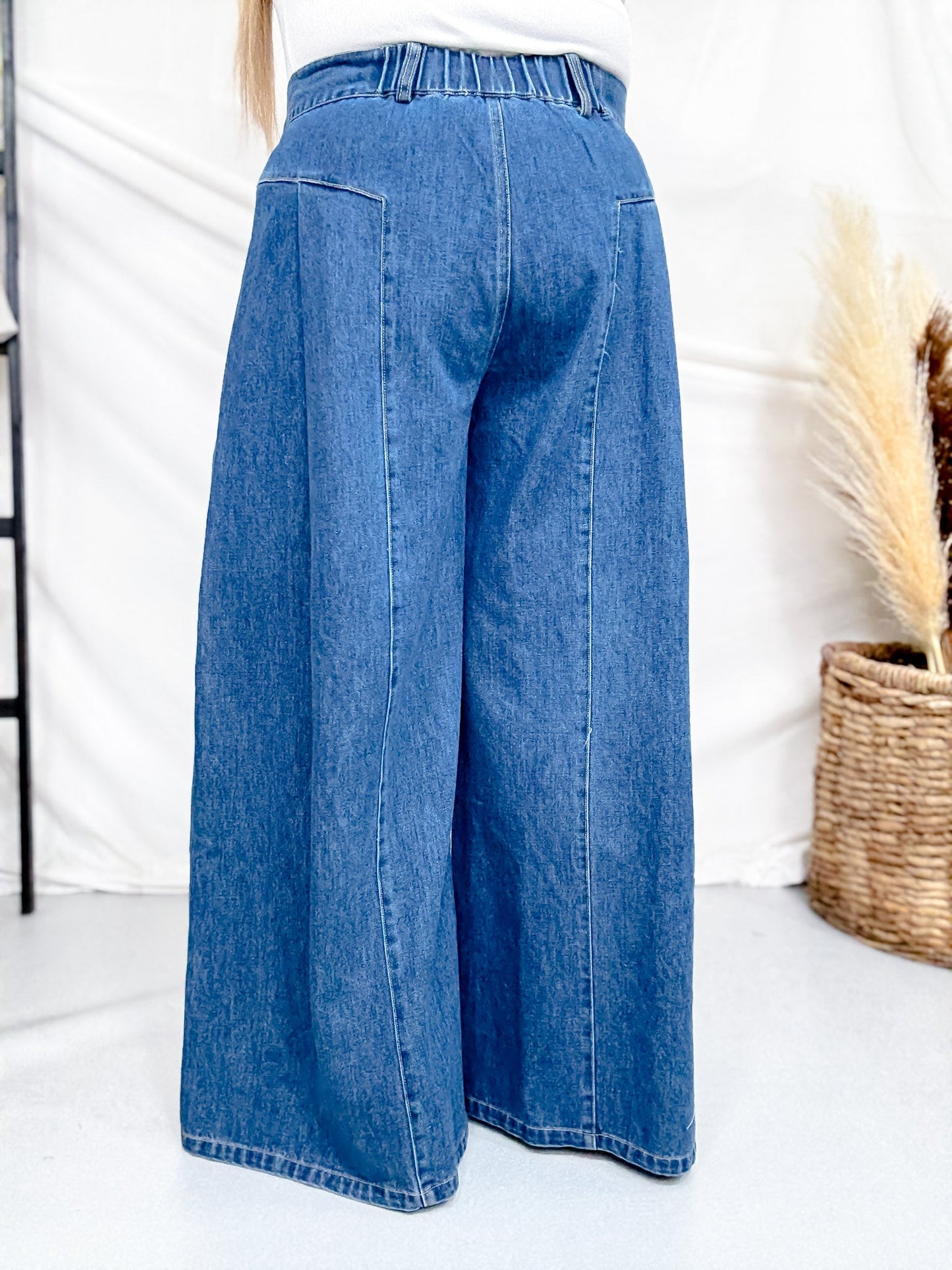High Waist Wide Leg Jeans With Angled Panels - Whiskey Skies - DAVI & DANI