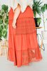 High Waisted Tiered Lace Maxi Skirt in Clay Red - Whiskey Skies - WHITE BIRCH