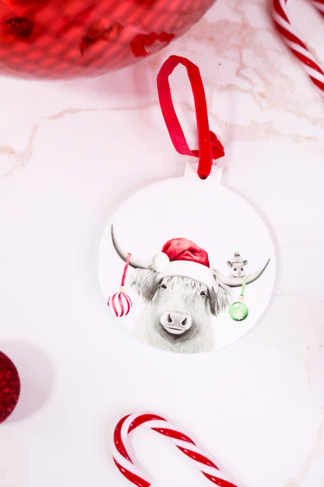 Highland Cow Ceramic Christmas Ornament - Whiskey Skies - PAVILION