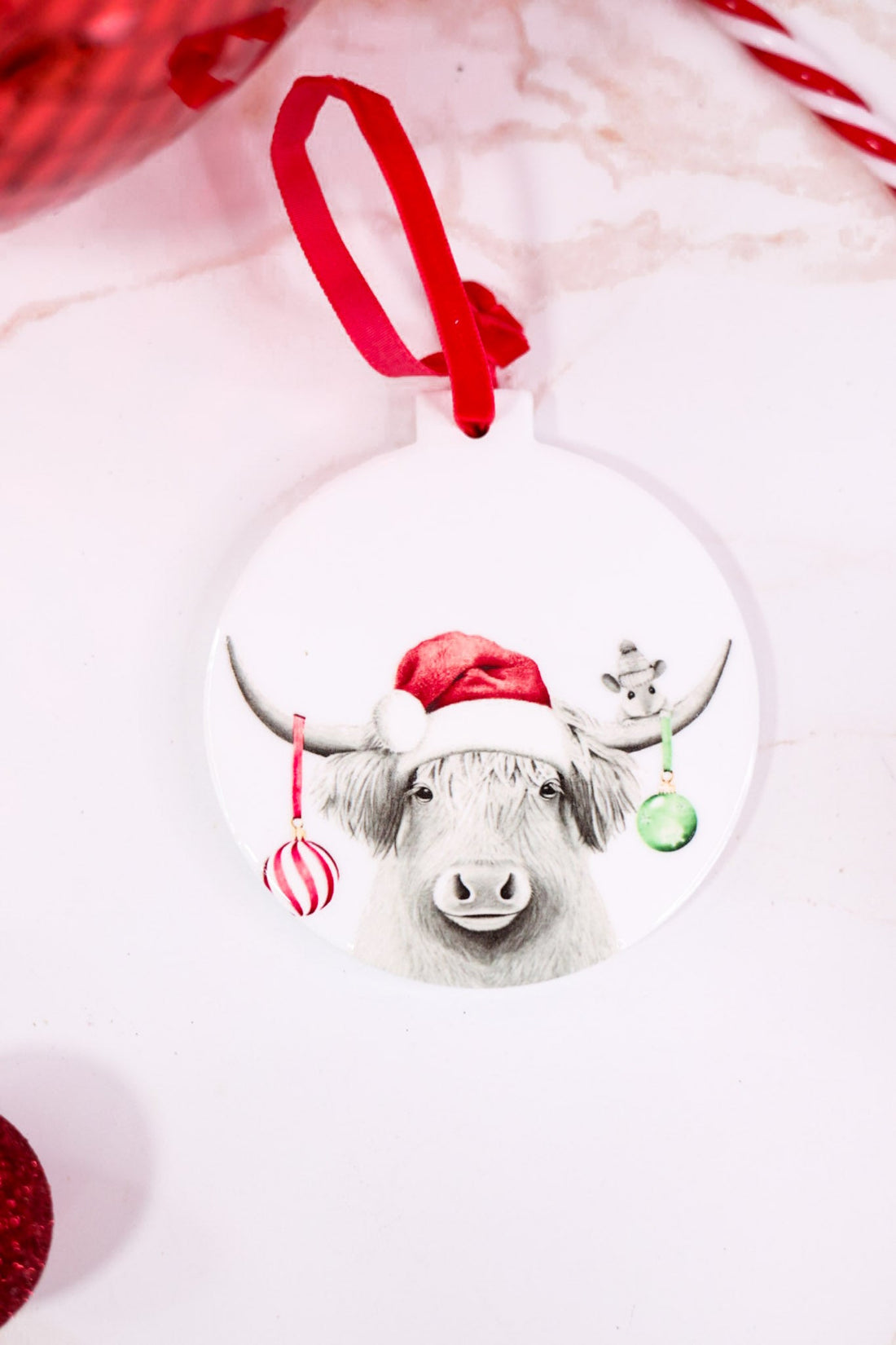 Highland Cow Ceramic Christmas Ornament - Whiskey Skies - PAVILION