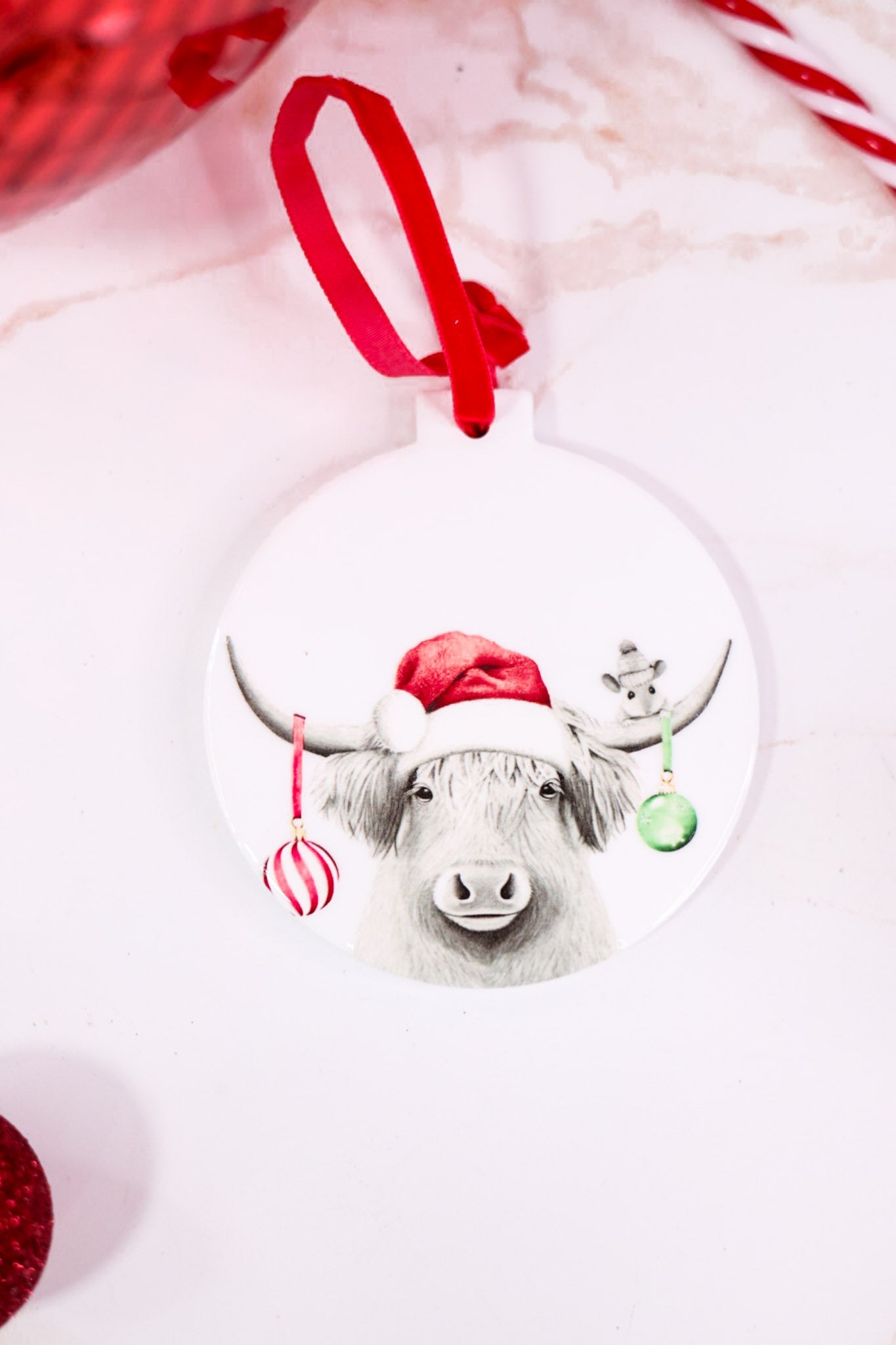 Highland Cow Ceramic Christmas Ornament - Whiskey Skies - PAVILION