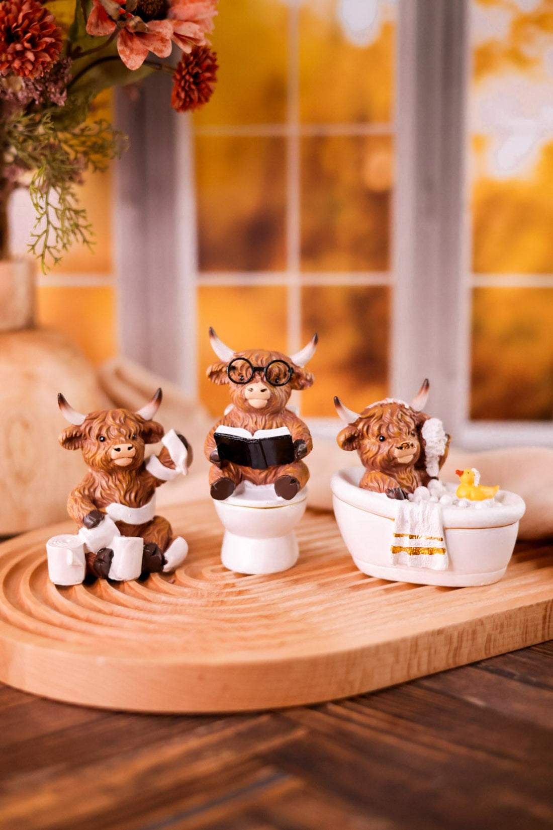Highland Cow Powder Room Resin Sitters (Three Styles) - Whiskey Skies - HANNA'S HANDIWORKS