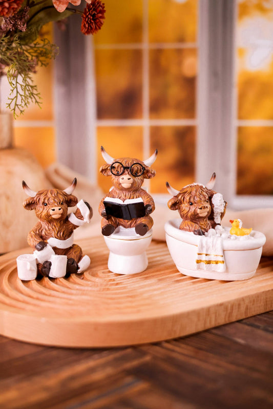 Highland Cow Powder Room Resin Sitters (Three Styles) - Whiskey Skies - HANNA'S HANDIWORKS