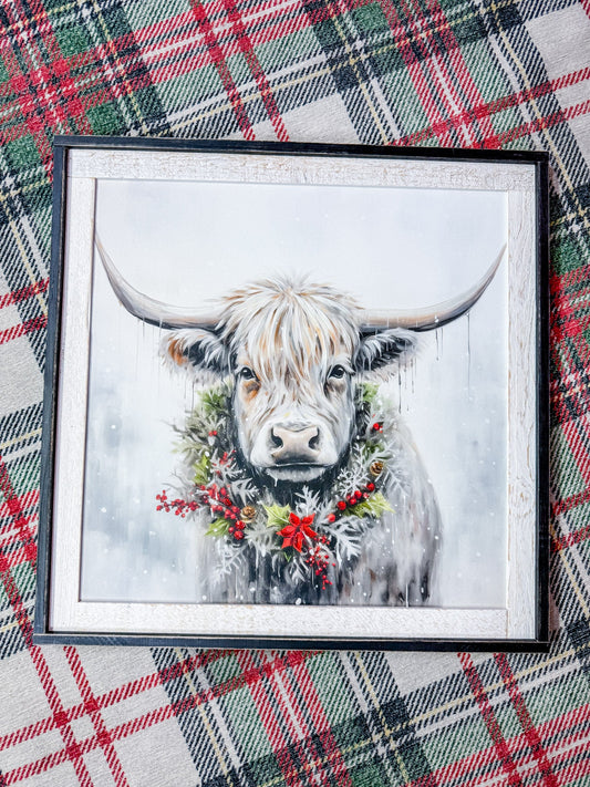 Highland Cow Wood Framed Textured Canvas - Whiskey Skies - YOUNG'S INC