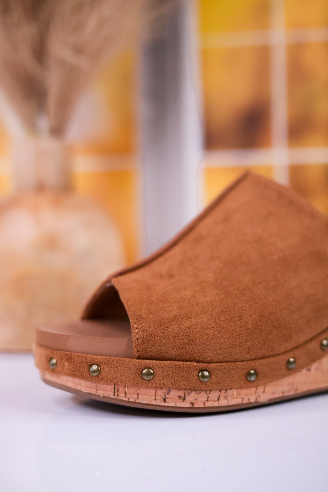 Hissy Fit Tobacco Faux Suede Open Toe Wedges - Whiskey Skies - CORKYS FOOTWEAR