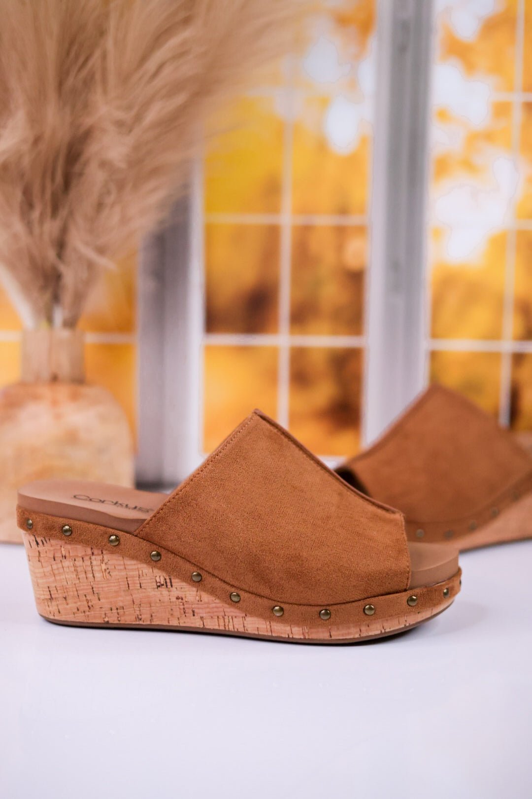 Hissy Fit Tobacco Faux Suede Open Toe Wedges - Whiskey Skies - CORKYS FOOTWEAR