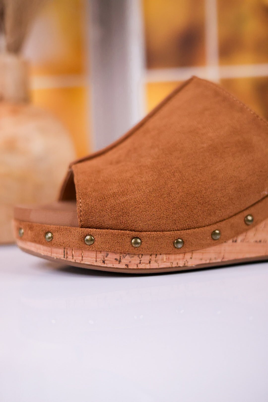 Hissy Fit Tobacco Faux Suede Open Toe Wedges - Whiskey Skies - CORKYS FOOTWEAR