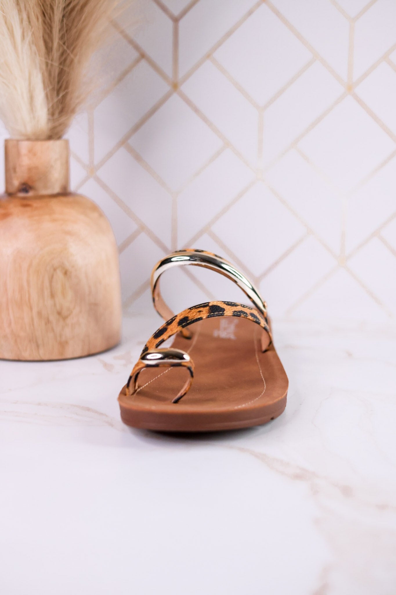 Hit The Strip Sandals With Leopard Straps & Gold Accents - Whiskey Skies - CORKYS FOOTWEAR