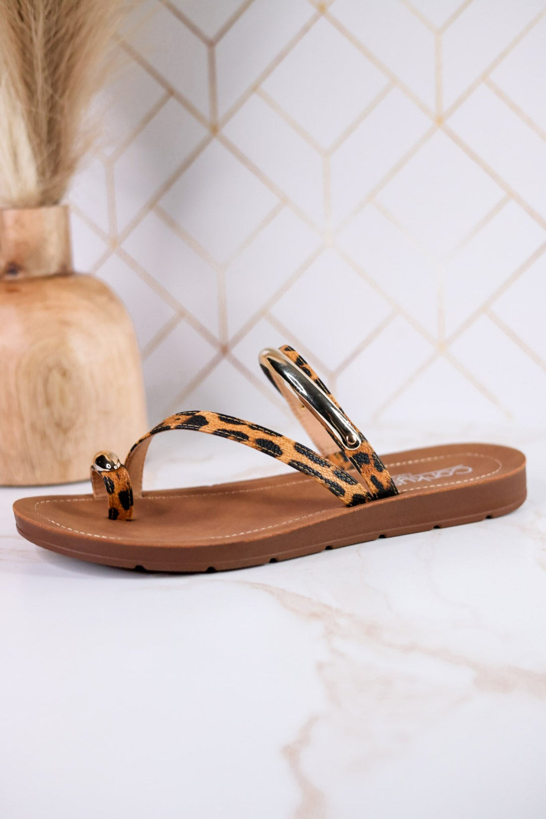 Hit The Strip Sandals With Leopard Straps & Gold Accents - Whiskey Skies - CORKYS FOOTWEAR