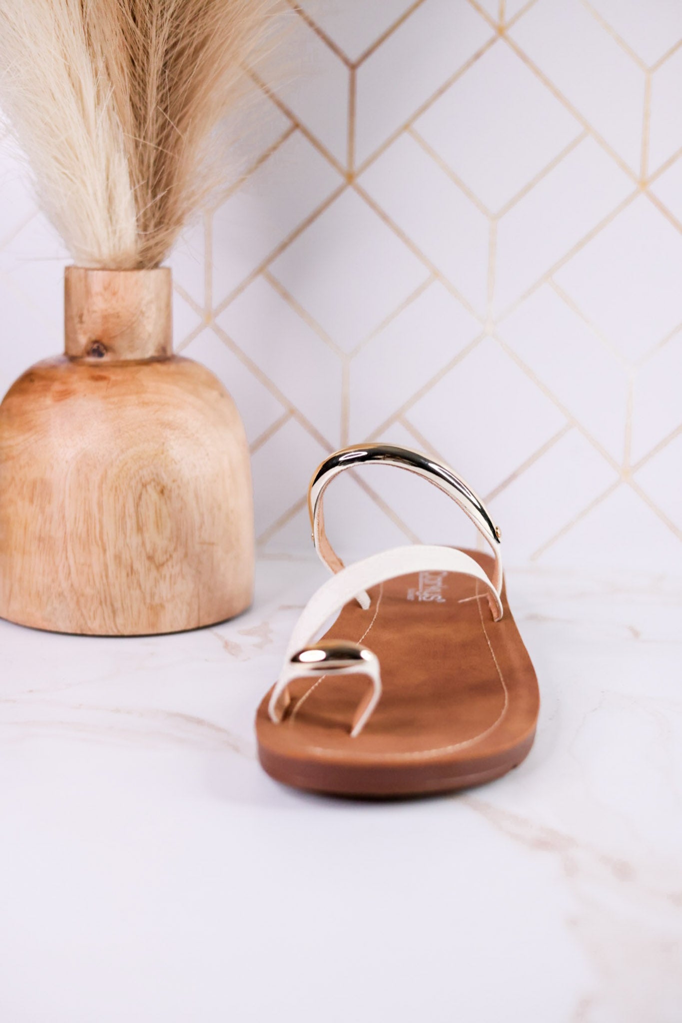 Hit The Strip Sandals With White Straps & Gold Accents - Whiskey Skies - CORKYS FOOTWEAR