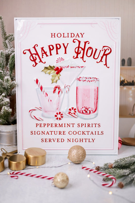 Holiday Happy Hour Embossed Metal Sign - Whiskey Skies - RAZ IMPORTS