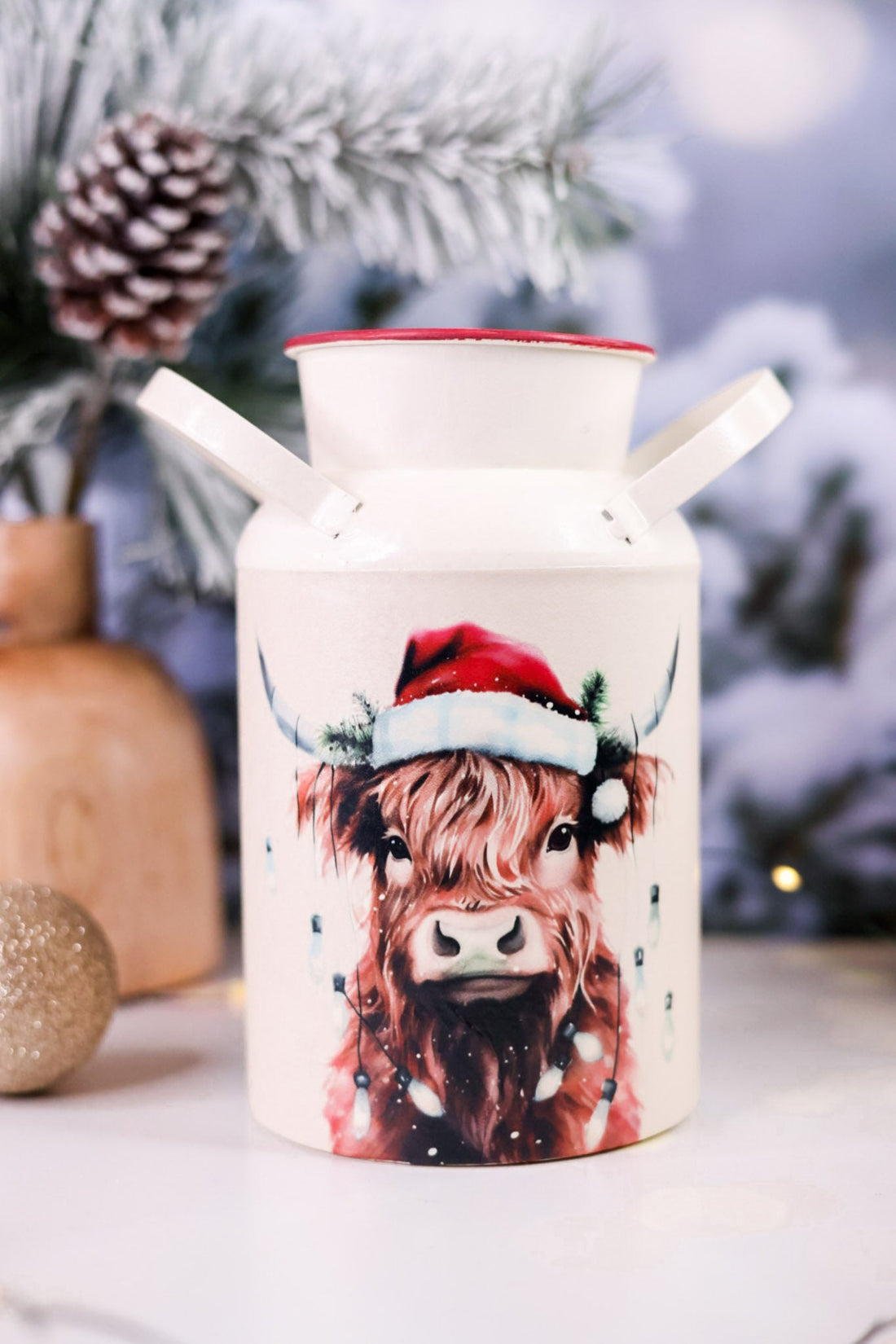 Holiday Highland Cow Metal Milk Cans (2 Styles) - Whiskey Skies - SPECIAL T IMPORTS INC