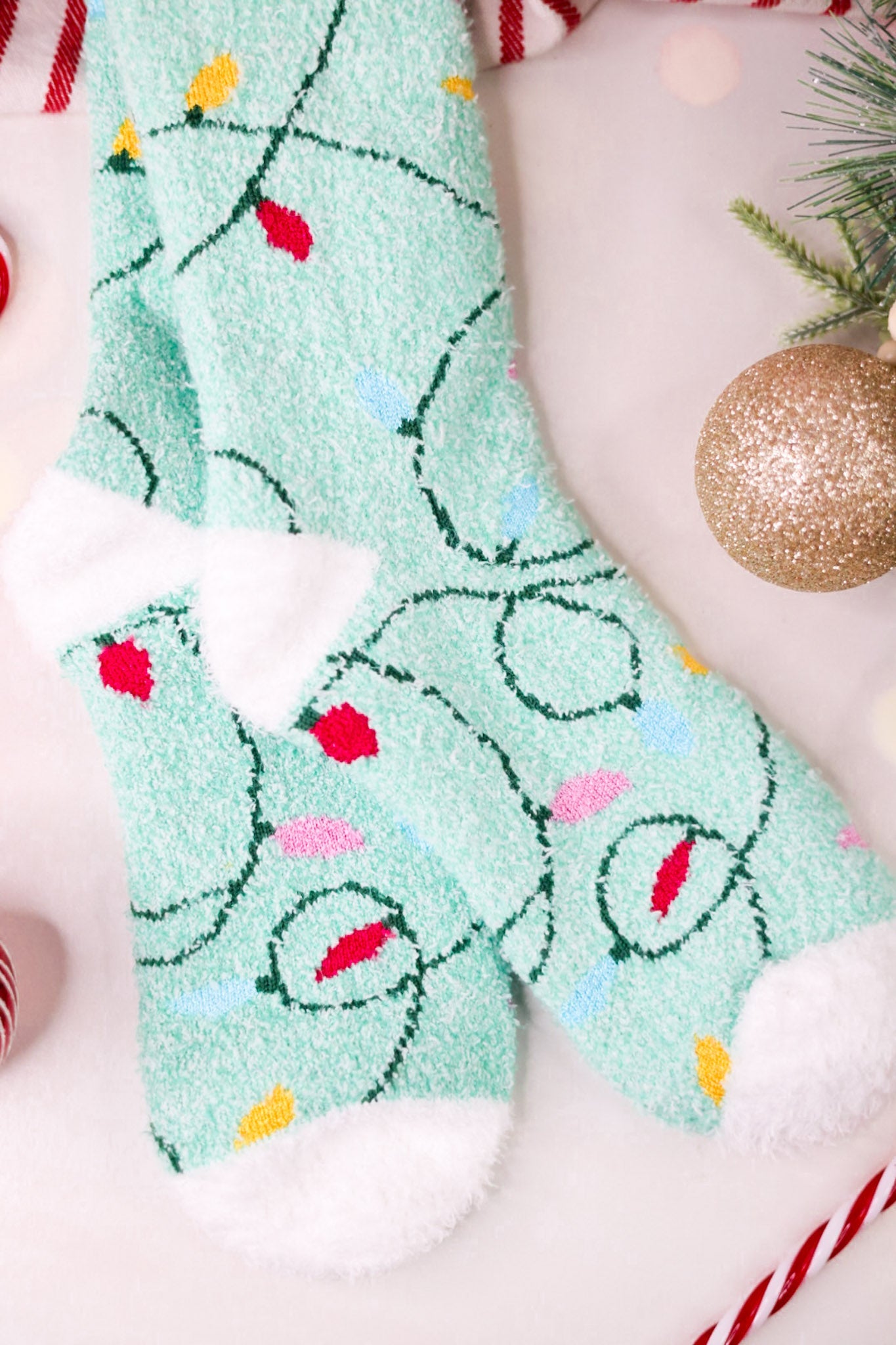 Holiday Lights Fuzzy Crew Socks - Whiskey Skies - CRESCENT SOCK COMPANY
