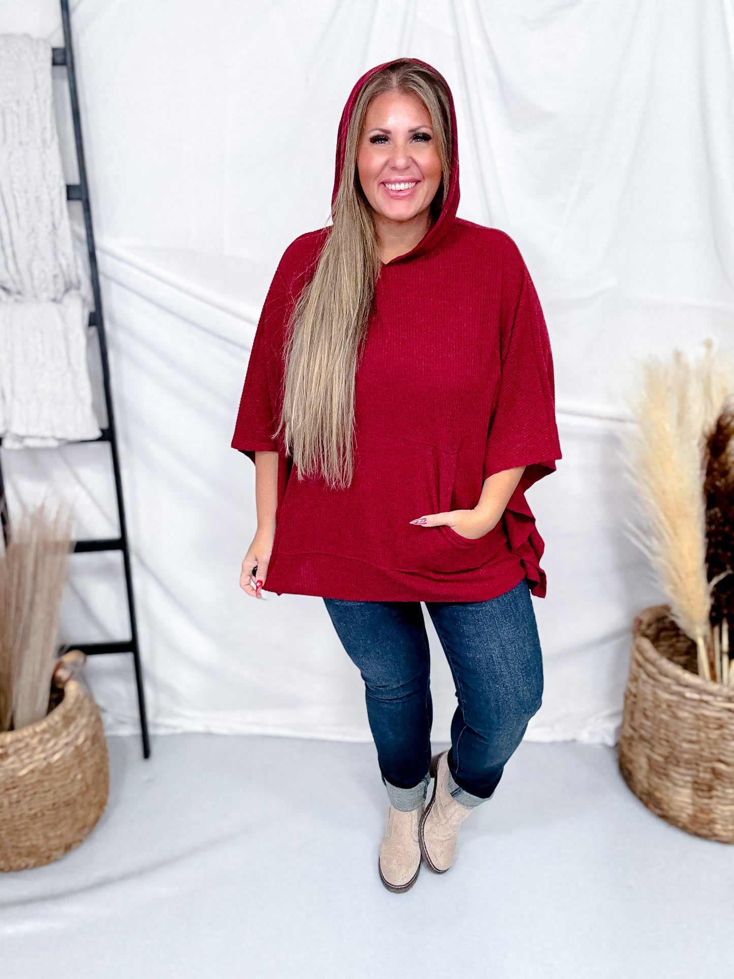 Hooded Poncho Style Sweater Top (7 Colors) - Whiskey Skies - DEAR SCARLETT