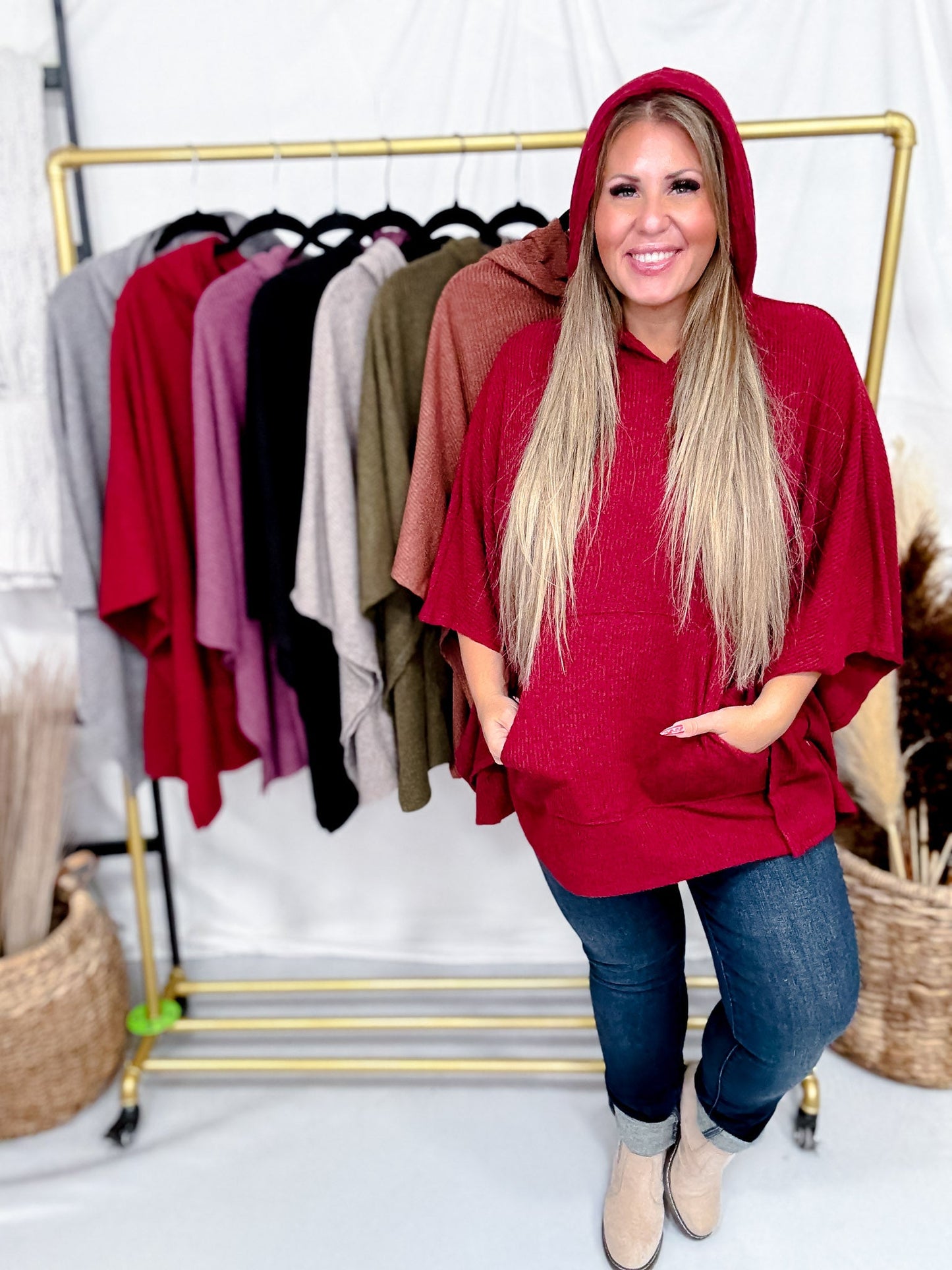 Hooded Poncho Style Sweater Top (7 Colors) - Whiskey Skies - DEAR SCARLETT