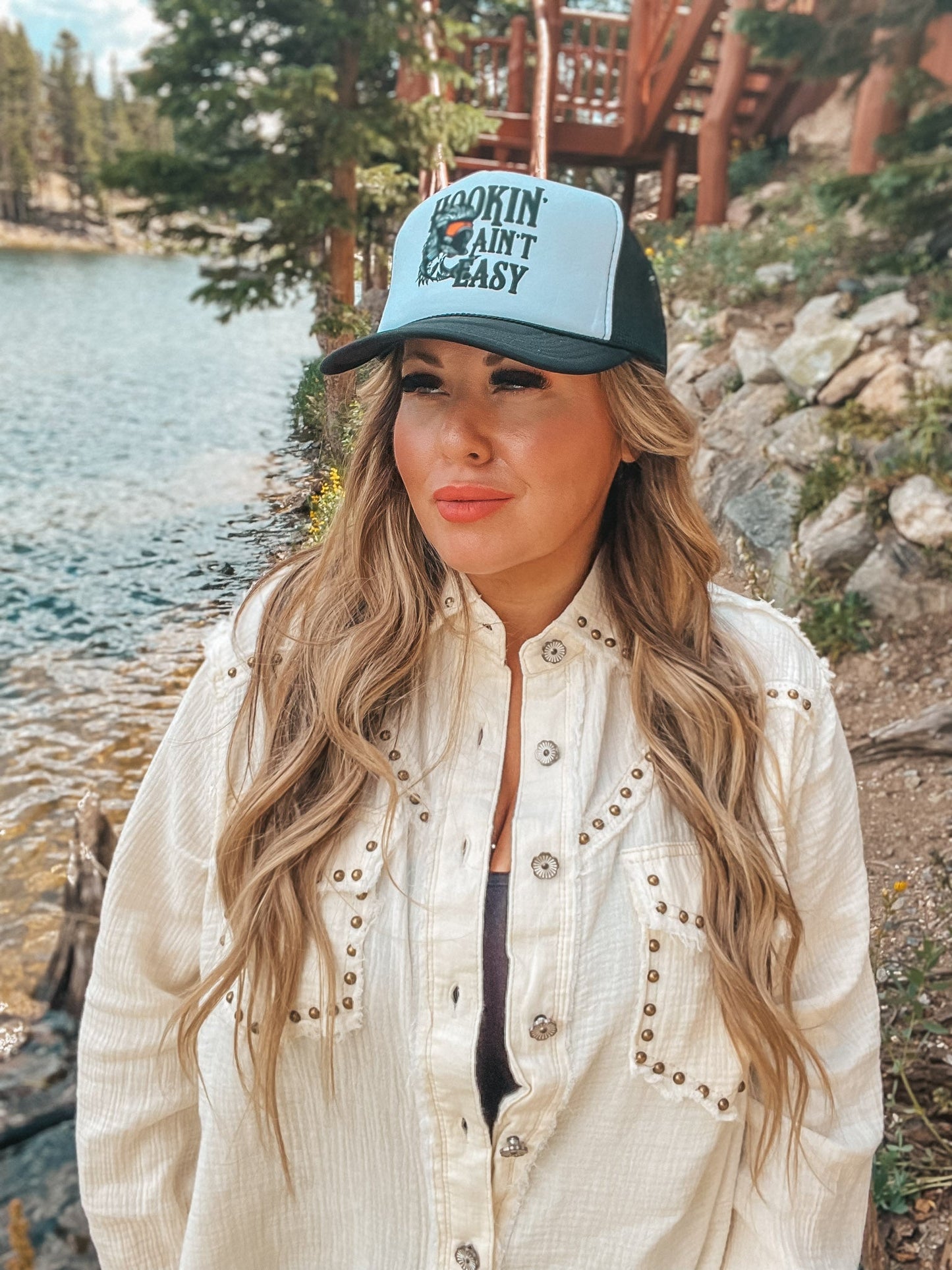 Hookin Ain't Easy Foam Front Trucker Hat - Whiskey Skies - H+P WHOLESALE