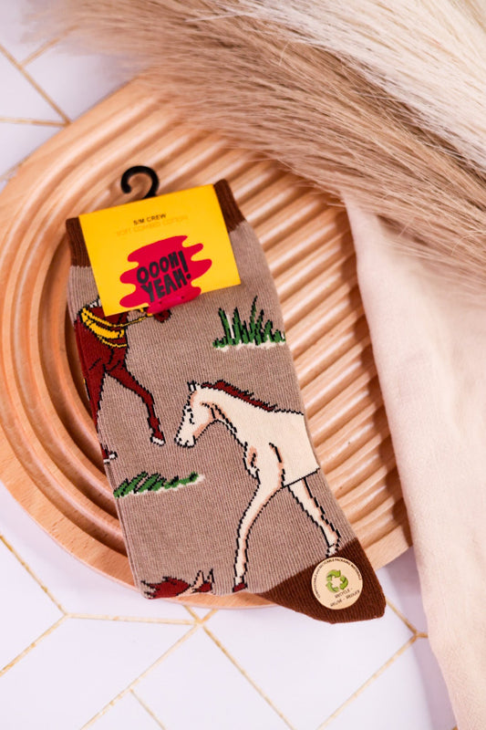 Horse Ride Women's Crew Socks - Whiskey Skies - JY DESIGNS