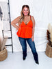Hot Orange Bubble Hem Tank Top - Whiskey Skies - WHITE BIRCH