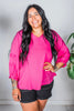 Hot Pink 3/4 Puff Sleeve Top - Whiskey Skies - ANDREE BY UNIT