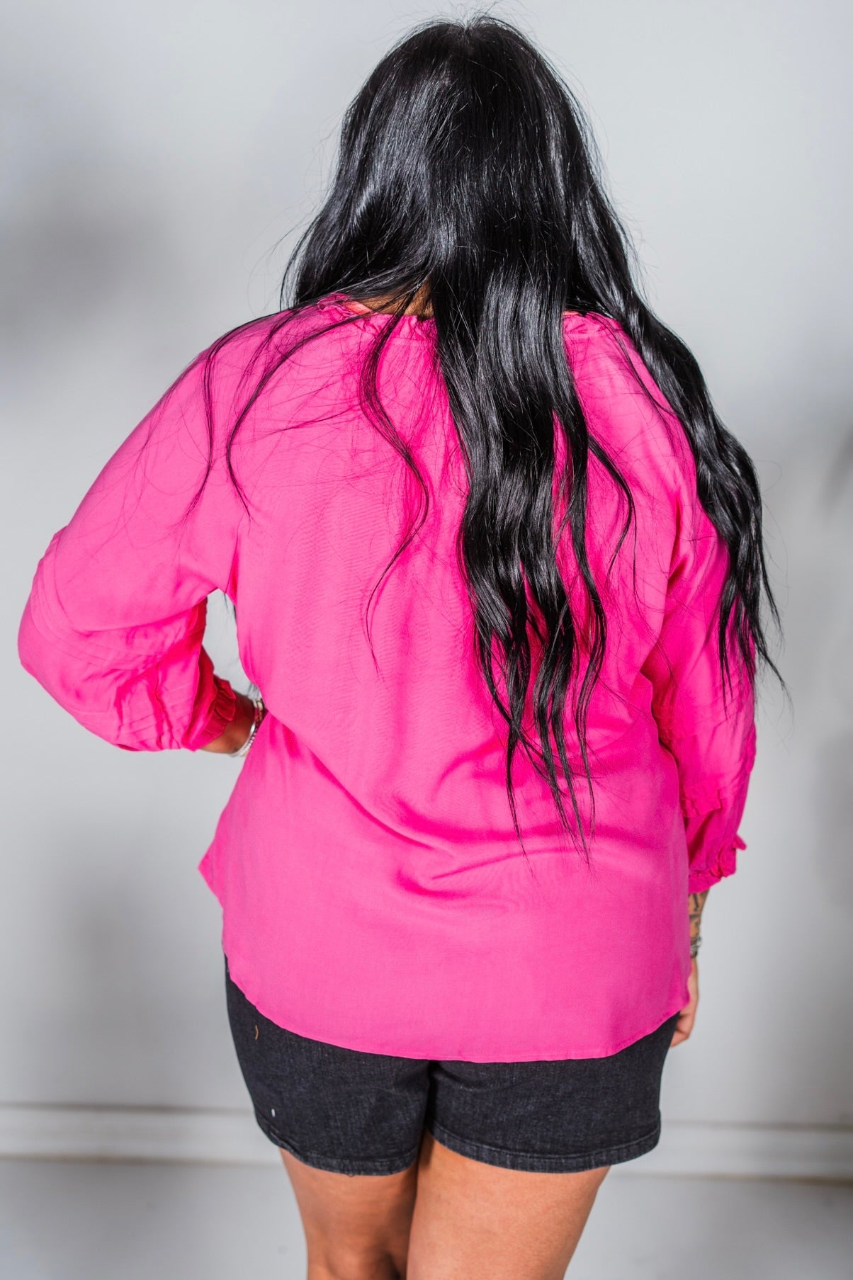 Hot Pink 3/4 Puff Sleeve Top - Whiskey Skies - ANDREE BY UNIT