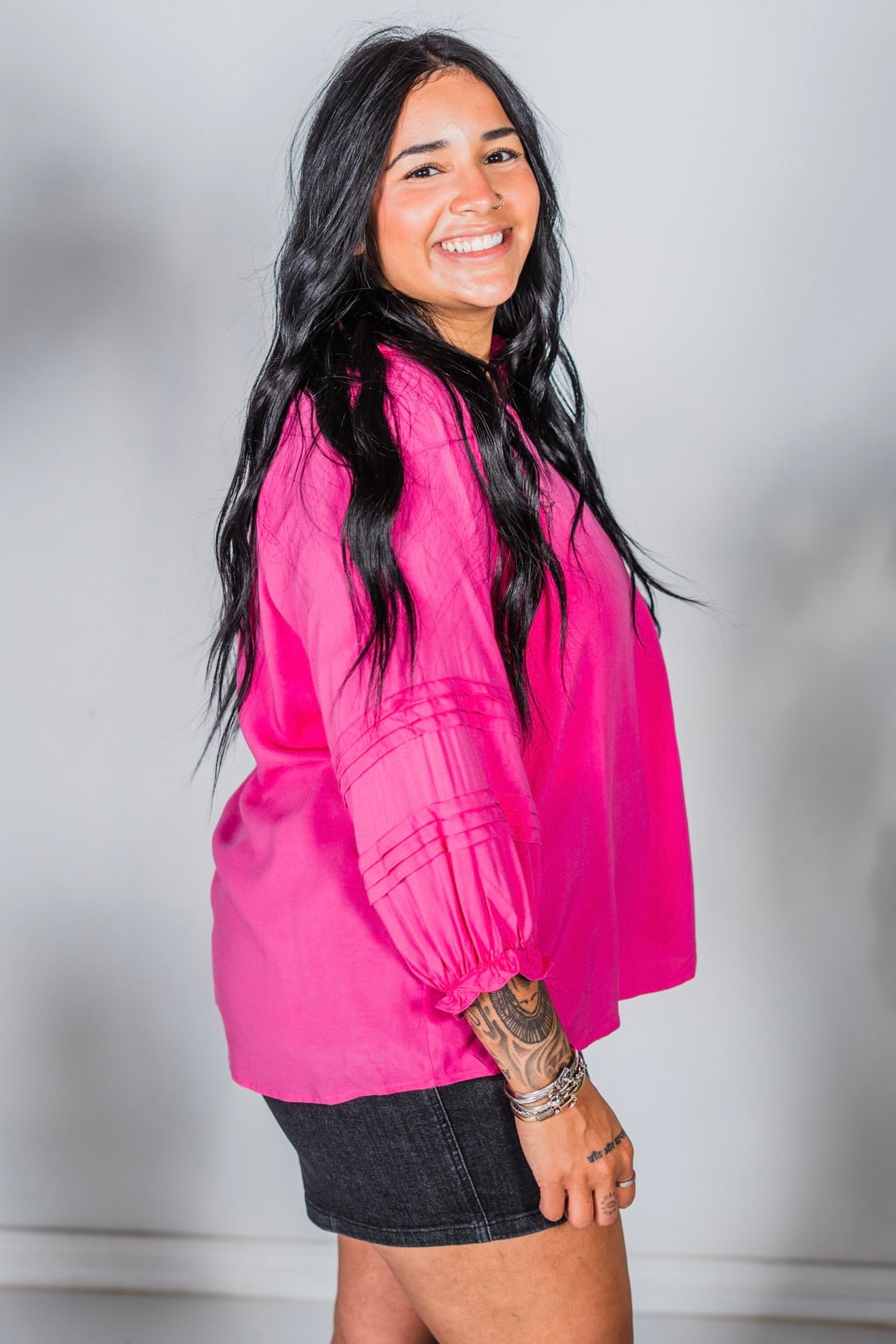 Hot Pink 3/4 Puff Sleeve Top - Whiskey Skies - ANDREE BY UNIT