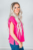 Hot Pink Cotton Gauze Top with Raw Edge Detailing - Whiskey Skies - ANDREE BY UNIT