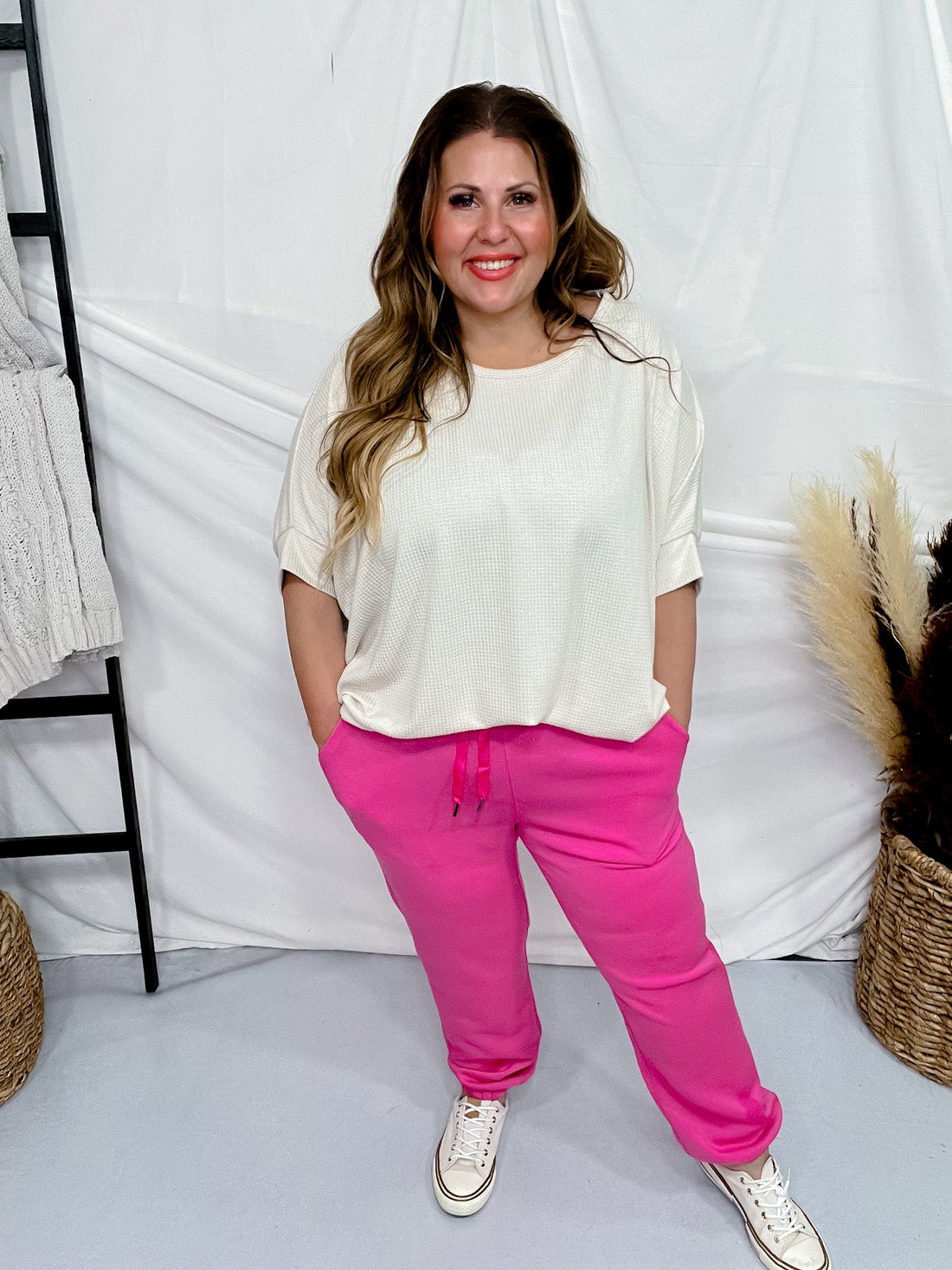 Hot Pink Elastic Waist Joggers - Whiskey Skies - DEAR SCARLETT