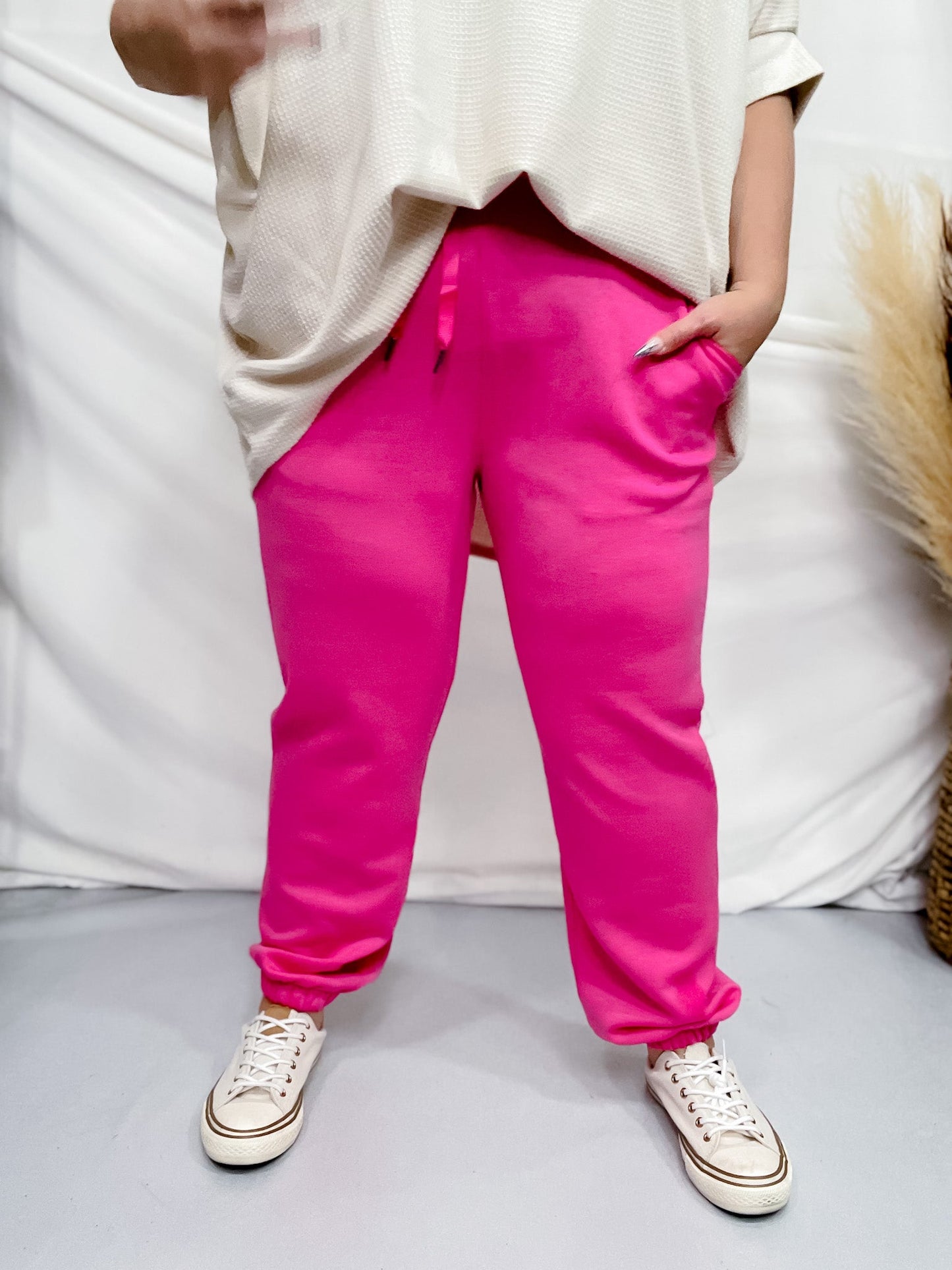 Hot Pink Elastic Waist Joggers - Whiskey Skies - DEAR SCARLETT