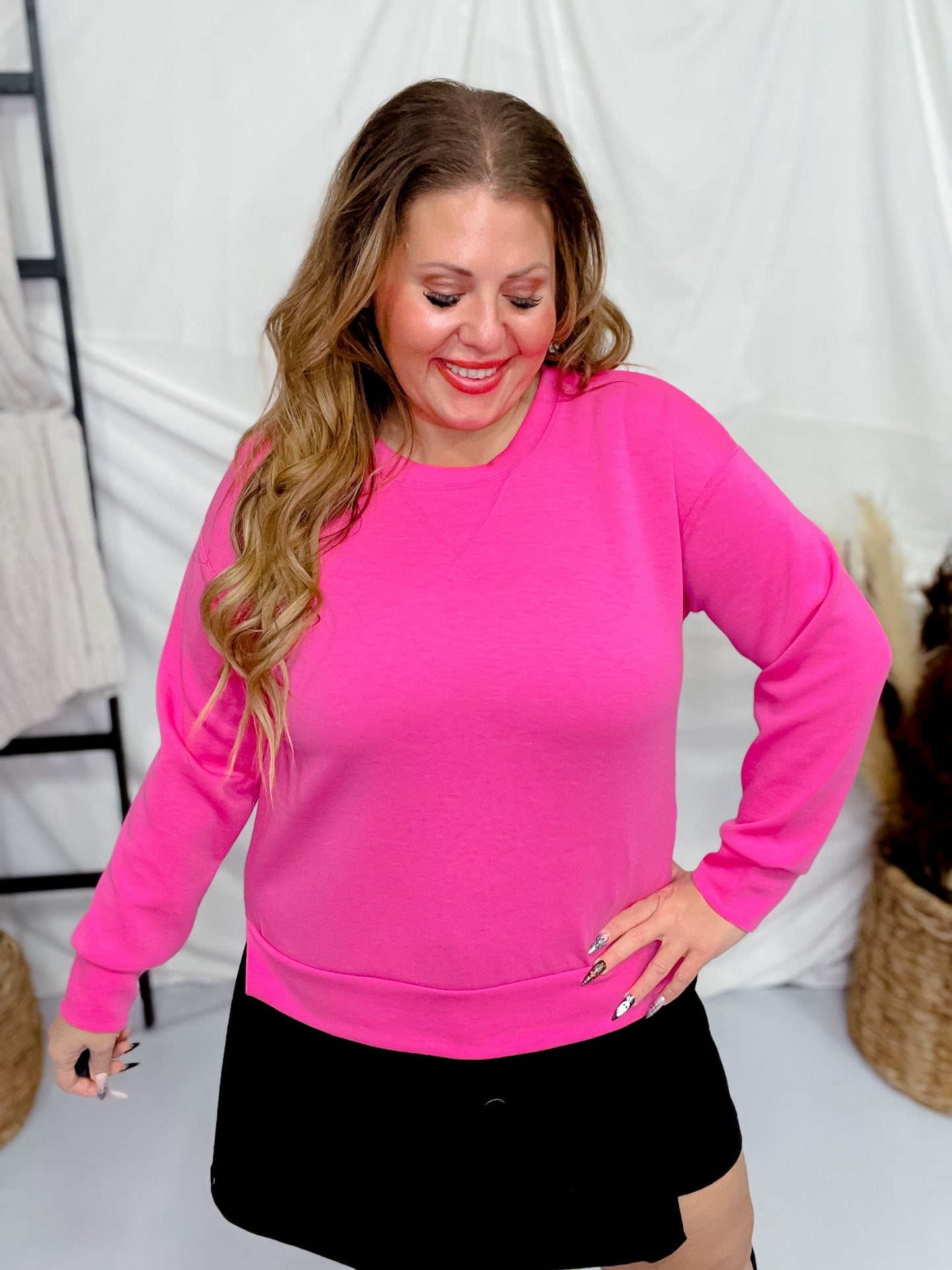 Hot Pink Long Sleeve Pullover - Whiskey Skies - DEAR SCARLETT